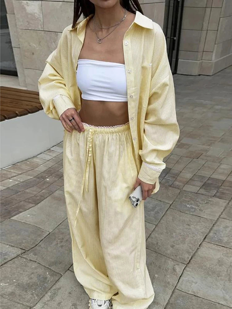 Solid One Shoulder Top Lantern Pants Set Women Chic Cotton Linen T-shirt Wide-leg Pants Suit Elegant Lady Summer Daily Outfits