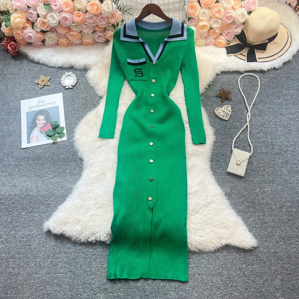 YuooMuoo Brand Fashion Summer Knitted Dress Women 2025 New Y2K Embroidery Long Bodycon Sweater Dress Streetwear Lady Vestidos