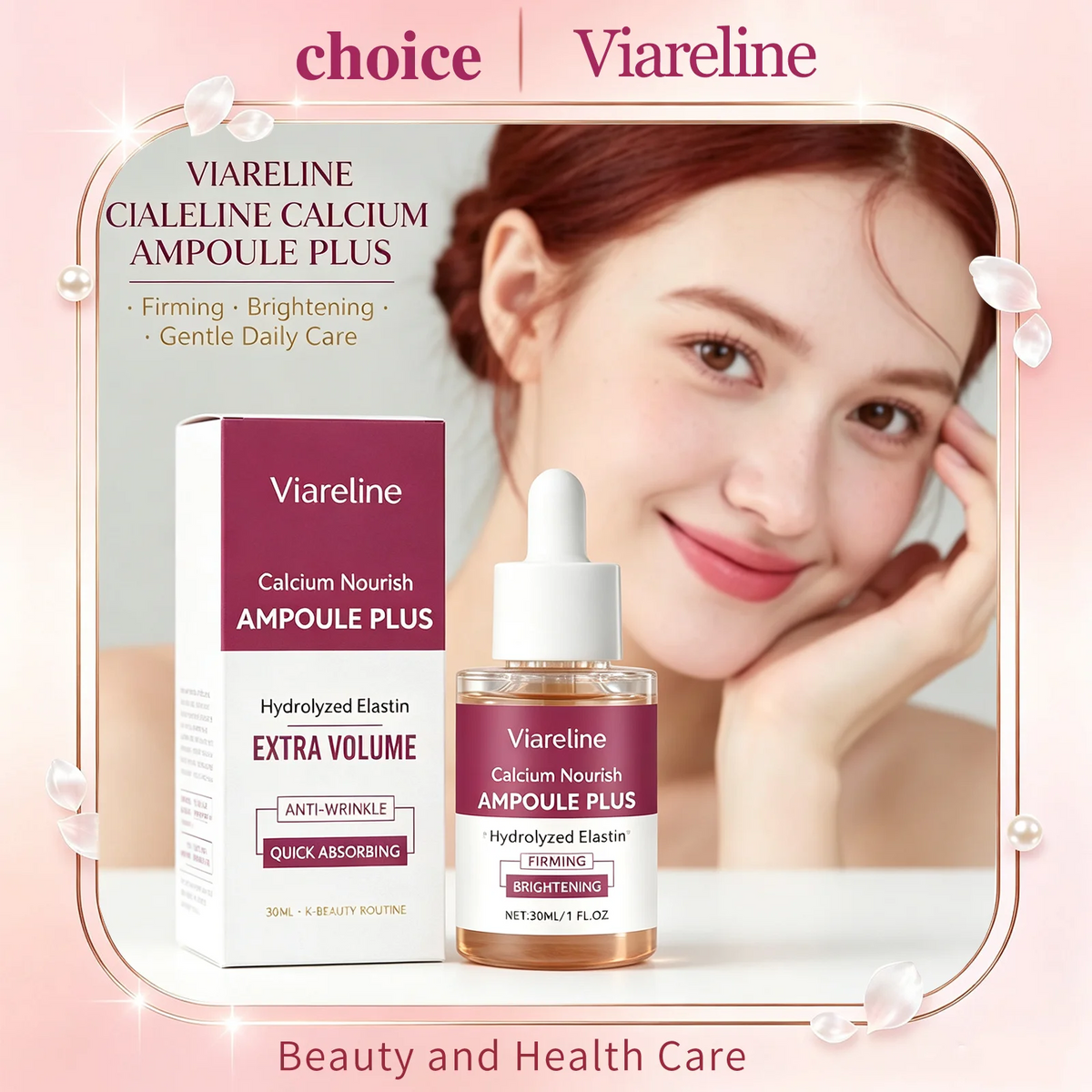 Viareline Moisturizing Skin Ampoule Essence Korean Calcium Volume Moisturizer Pore Firming Essence Daily Facial Skin Care Serum