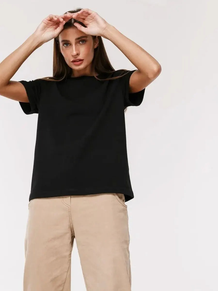 Cross border hot selling cotton T-shirt with round neck and short sleeves for European and American women loose basic top
