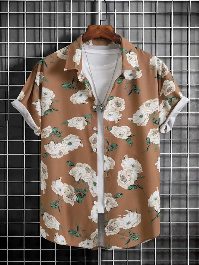 Summer Hawaiian Flower 3D Shirt Plant Printed Men's Clothing Street Loose 3XL Men's Top Trendy Beach Party Social Clothing Tops