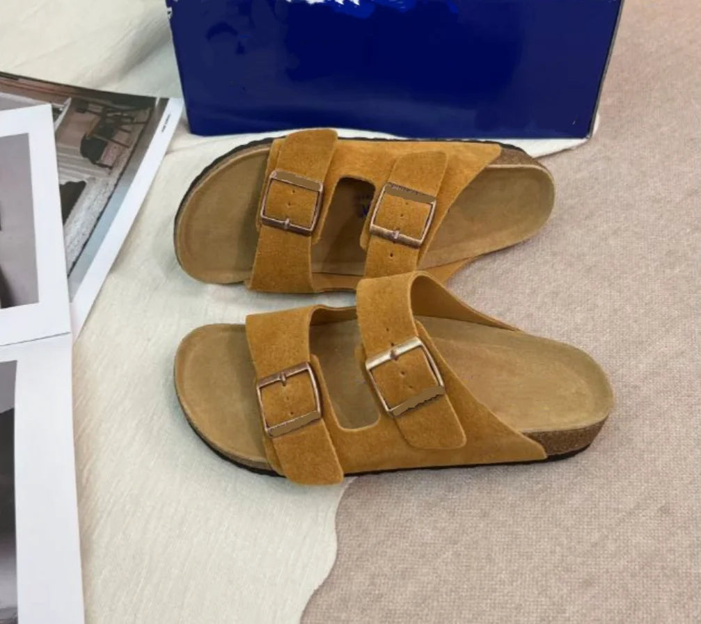 Suede Clogs for Men Women Cork Footbed Closed Toe Slides Comfort Arch Support Casual Walking Mules
