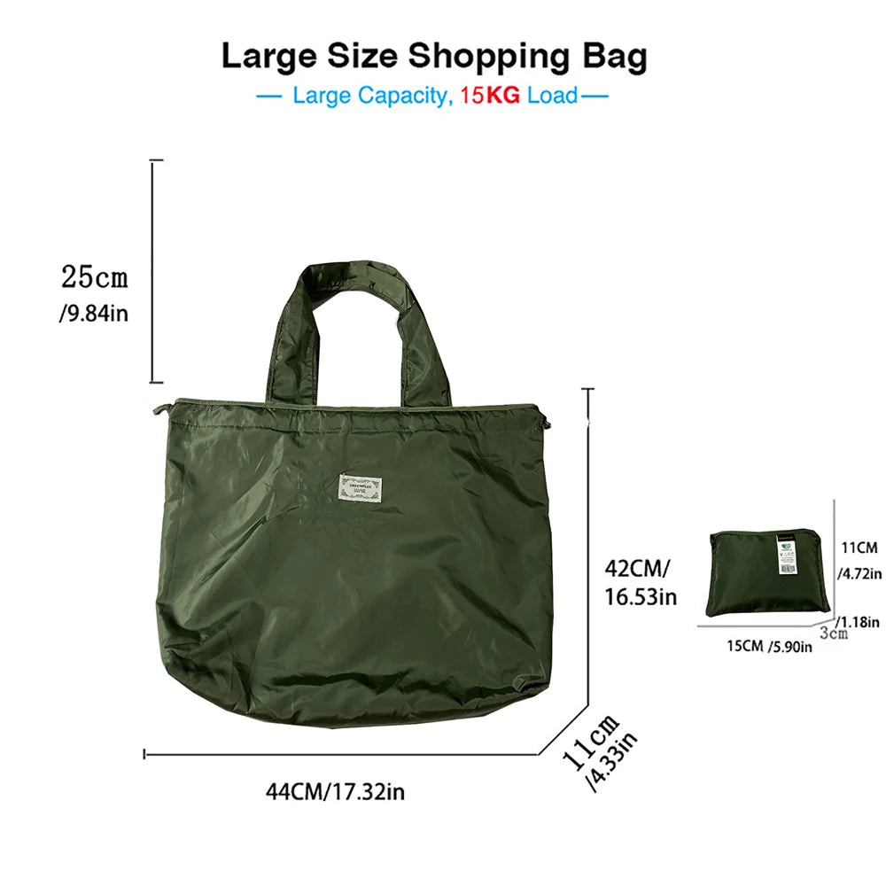 Extra Large Solid Color Foldable Drawstring Shopping Bag Portable Grocery Tote & Shoulder Bag