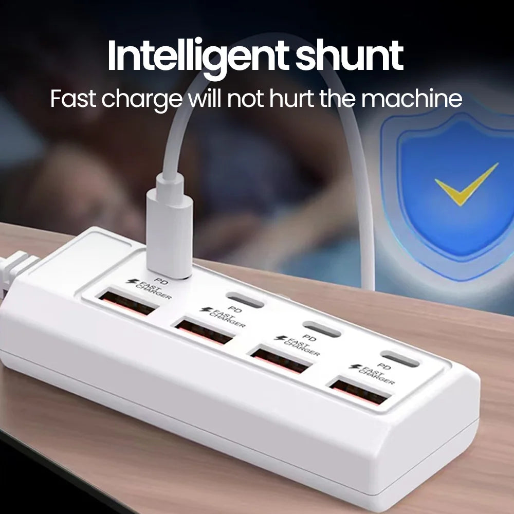 8 in 1 25W USB Electrical Socket Fast Charging USB Type C Power Strips Phone Charger USB Extension Socket Power Outlet Adapter