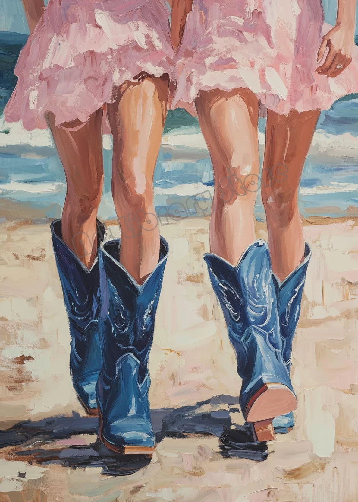 Abstract Coastal Cowgirl Beach Boat Oyster Shell Lighthouse Colorful Summer Poster Canvas Painting Wall Art Pictures Home Decor