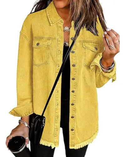 Women's Trendy Washed Denim Jacket New Spring Autumn Trimmed Edges Casual Classic Fit Jeans Jacket for Ladies