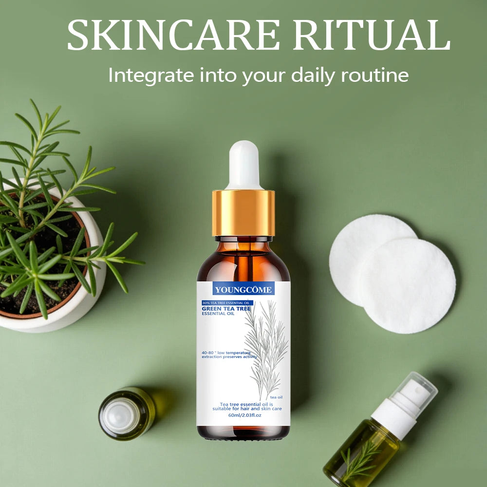 YOUNGCOME Pure Tea Tree Essential Oil - Green Tea Infused Natural Hair & Skin Care Solution for Daily Hydrating & Refreshing Car