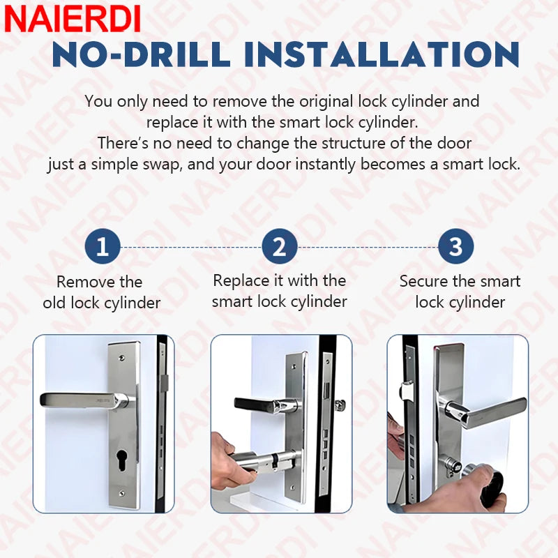 NAIERDI Smart Lock Cylinder Tuya App Fingerprint Password Unlock Electronic Door Lock Core Upgrade for Mechanical Home Lock