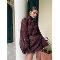 Spring 2026 Women's Lace Hollow out Mini Dress Two-Piece Set with Elegant Long Sleeve High Neck Design Chic Club Night Outfit