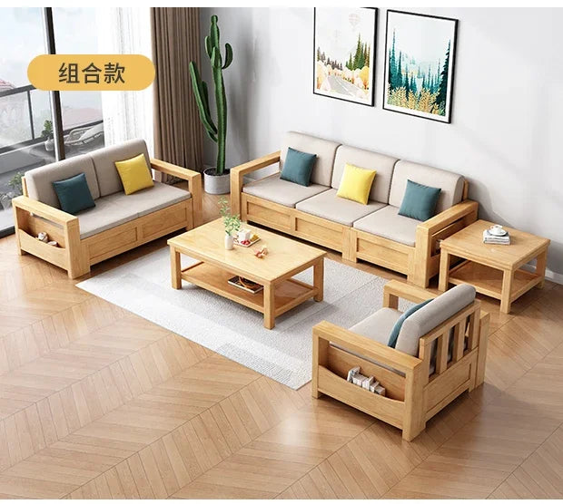 solid wood sofa simple modern living room winter and summer dual-purpose corner combination storage sofa
