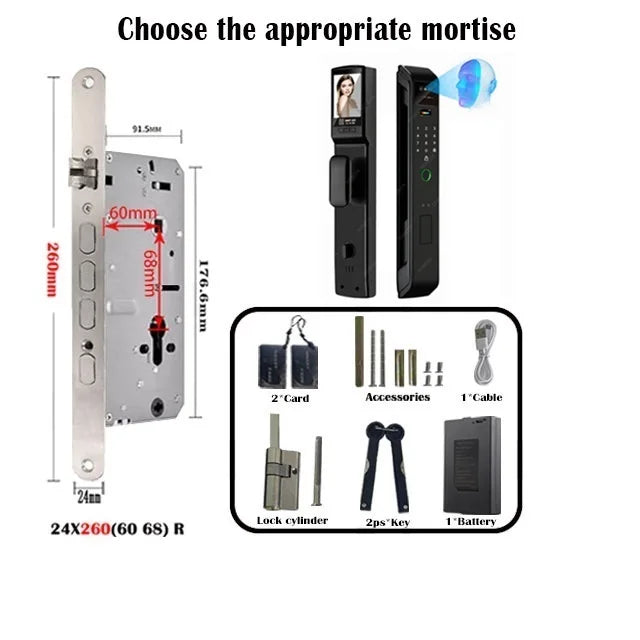 Tuya Or Wishome Wifi APP Camera Digital Electronic Door Lock Face Fingerprint Recognition Card Key Safe Smart Inteligente Lock