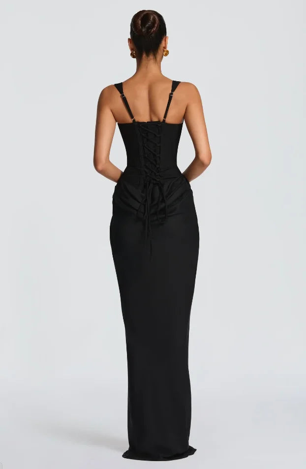 Solid Pleated Sling Dress Women Square Neck Sleeveless Off-shoulder Waist Cinching Slim Dresses 2026 Lady Evening Party Gowns