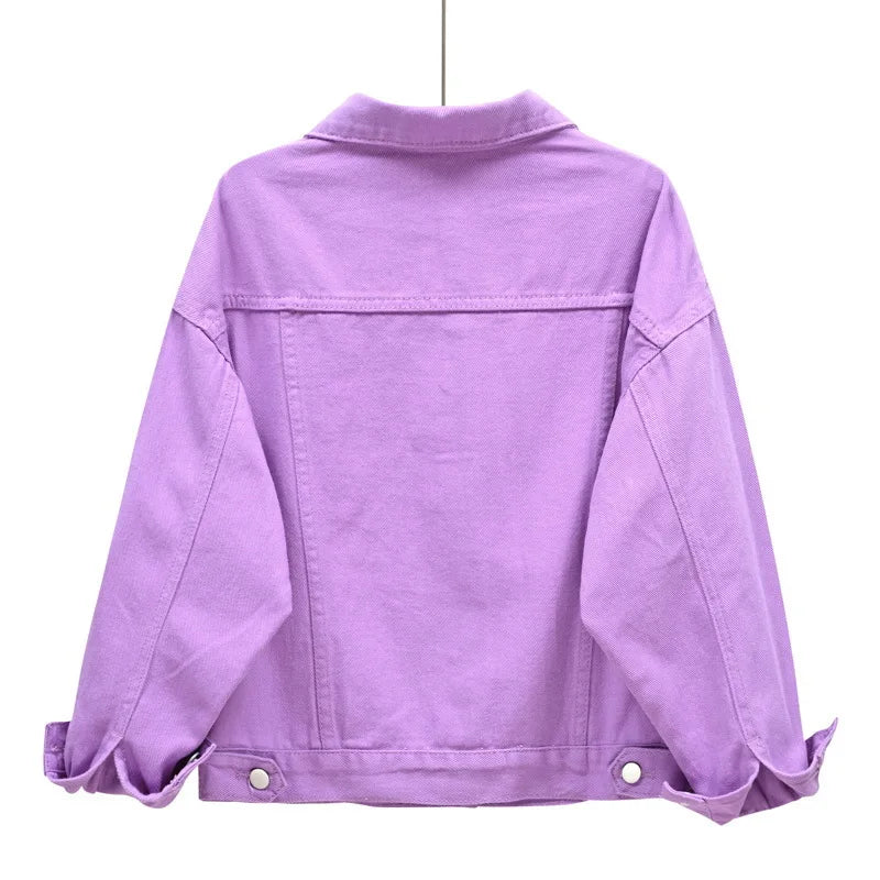 Pink Denim Jacket Women's Spring Autumn Single-breasted Lapel Coat Fashion Green Black Red Blue Outerwear Female Jean Overcoat