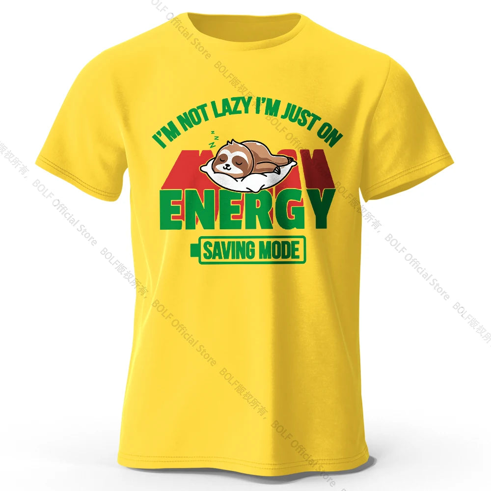 Men's Saving Mode Printed T-Shirt 100% Cotton Oversized Tech Graphic Tees for Women Summer Tops Geek Streetwear