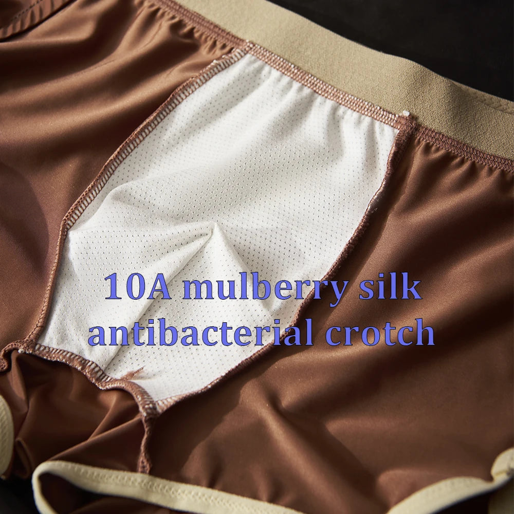 3PCS/Pack Luxury Solid Satin-like Boxer Man Cool 10A Antibacterial Silk U-shape Pouch Men's Panties High Elastic Wais Underpants