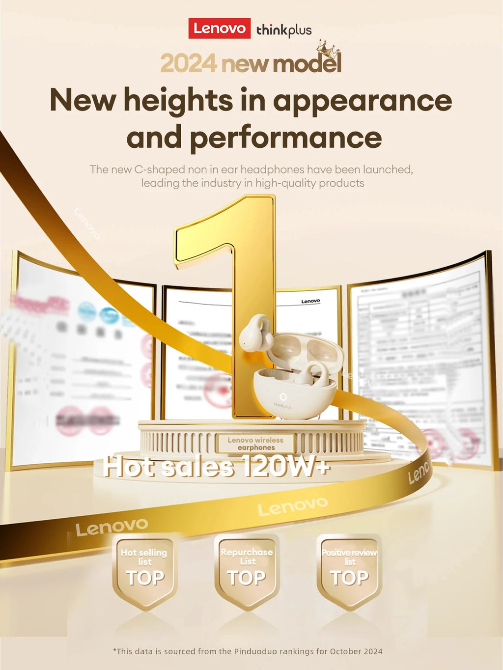Origina Lenovo LP25 Bluetooth V5.4 Earphones Multi-function Ear-clip Design Headphones Fast Charging With Type-C Port Earbuds