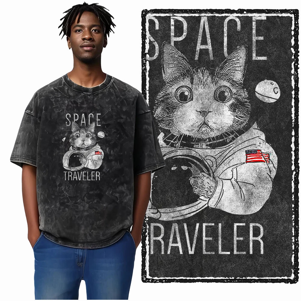 COOLMIND DB Cat Printed Cotton Acid Washed Exclusive Graphic Unisex T Shirt Cool Streetwear Men Tshirts Big Size Tee for Men
