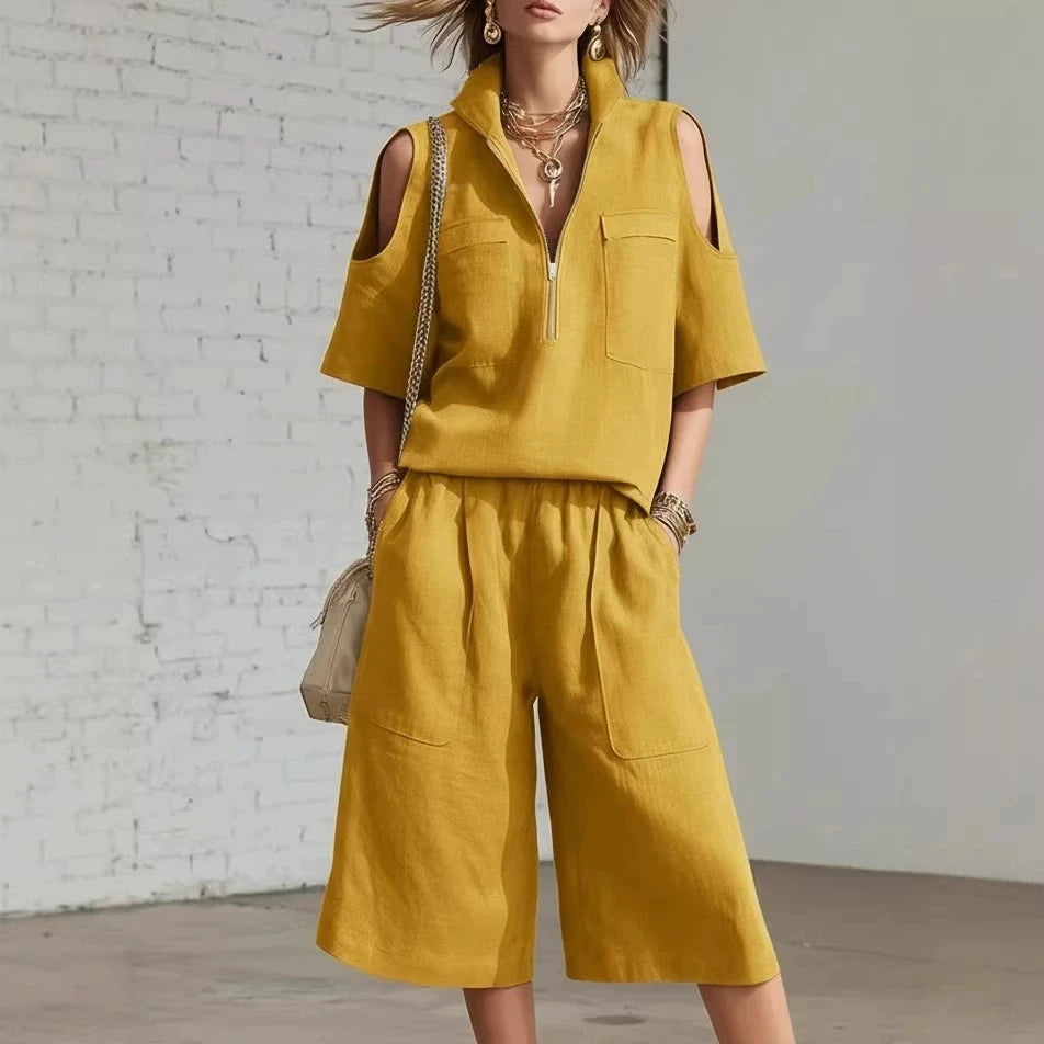 Two piece Women's clothing 2026 Summer New Fashion Loose Solid Short sleeved Top+elastic waist Pants Casual Clothing Sets