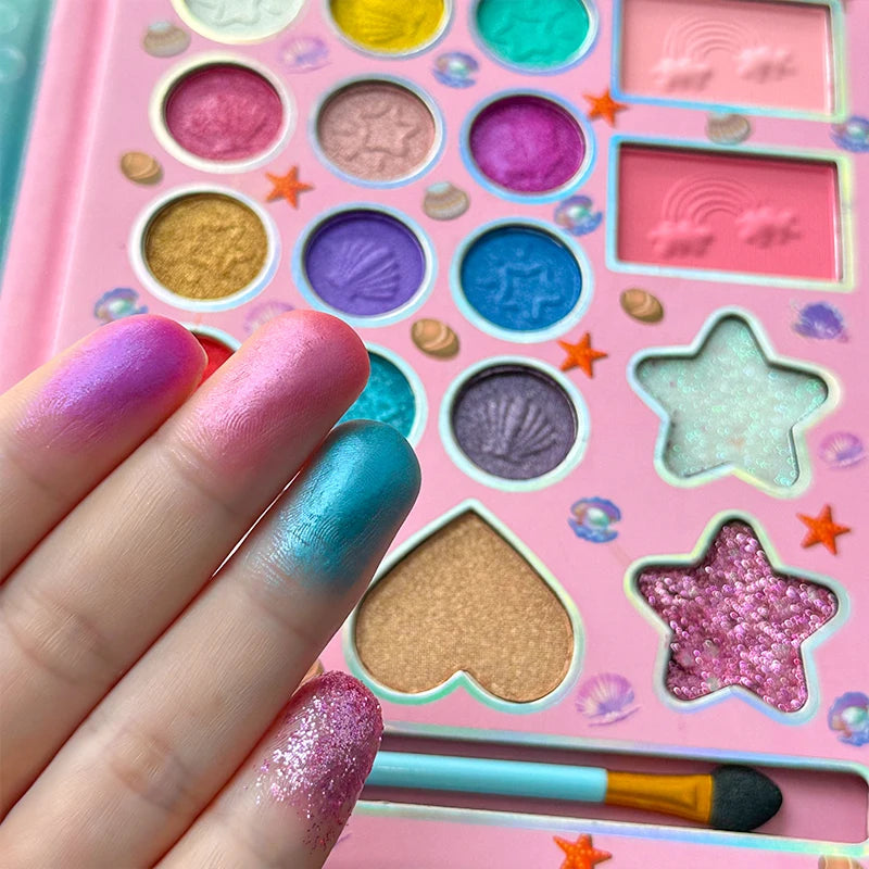 18-color children's makeup set, pearlescent matte and glitter effects, easy-to-apply makeup palette, birthday Christmas gift