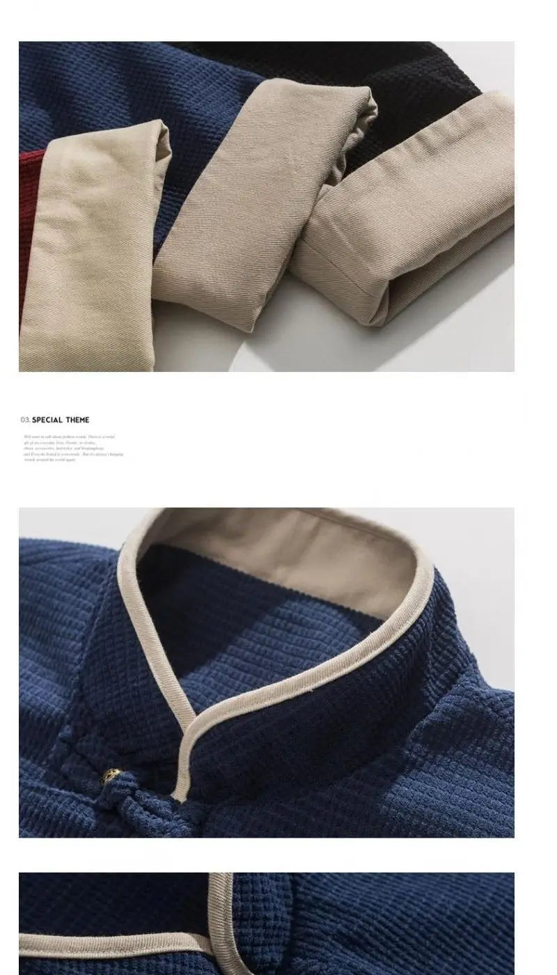Autumn Winter Chinese Style Blouse Long-sleeved Jacket Men's Chinese Tang Suit Hanfu Lay Buddhist Zen Suit Tea Suit Slanted Top