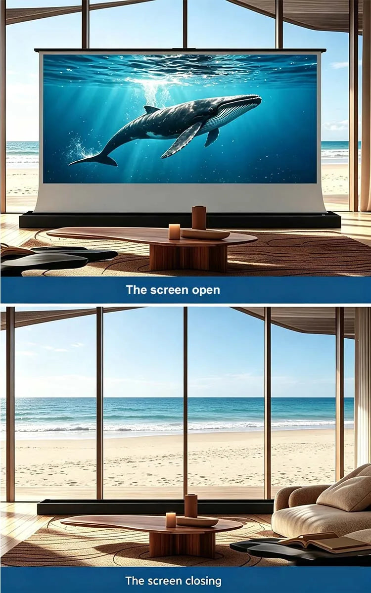 Motorized Floor Rising ALR Acoustic Transparent Projector Screen, 8K High Contrast Perforated Short Throw Home Theater Screen