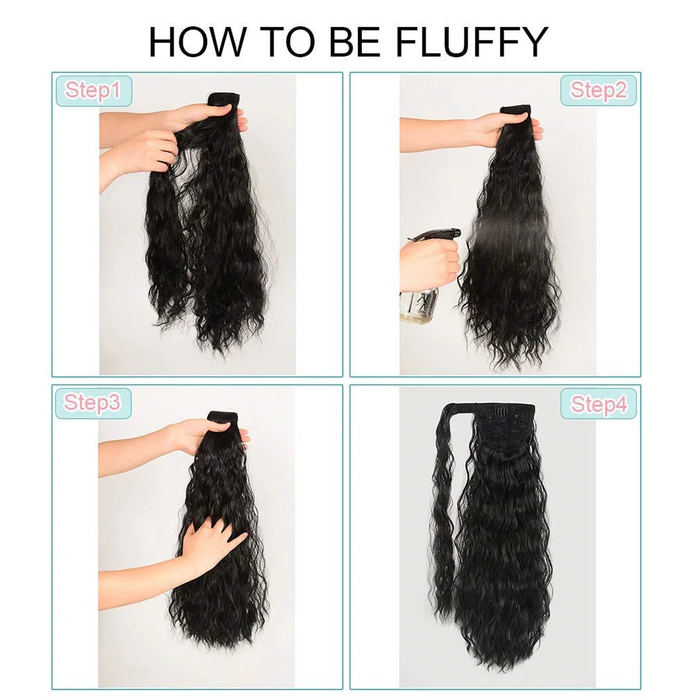22 Inches Corn Wave Style Wrap Around Synthetic Ponytail With Clips Easy to Use Ponytail Hair Extension
