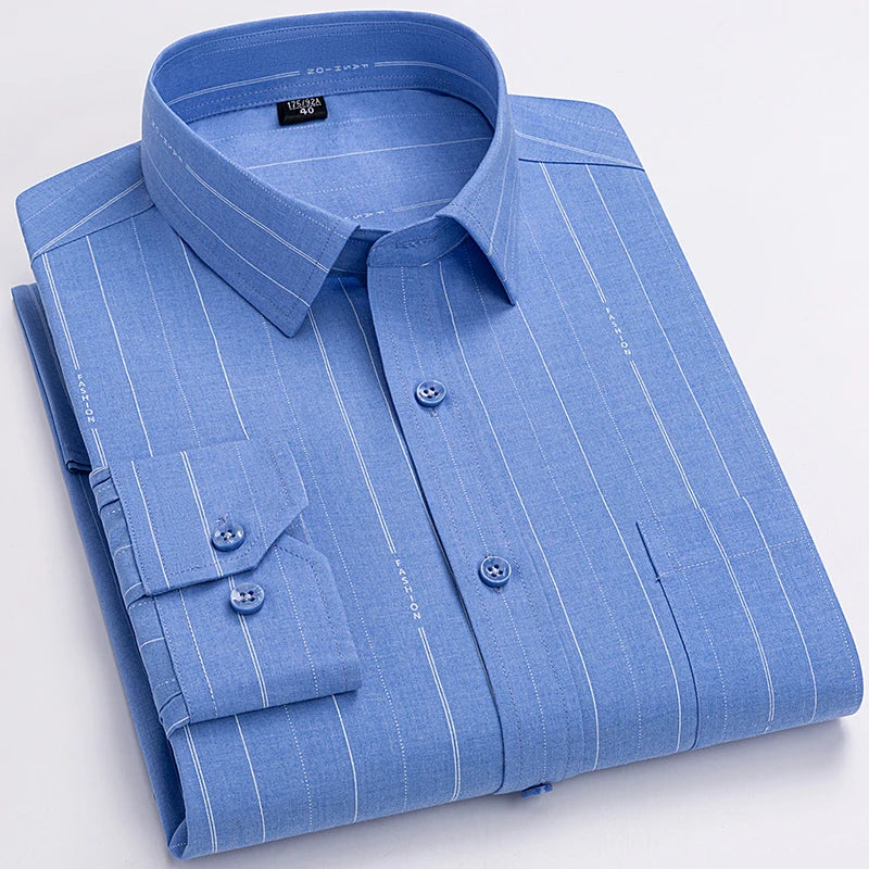 High Quality Men's Shirts Spring Autumn Long Sleeve Wrinkle Resistant Non Ironing Stripe Man Clothing  Big Size 5XL 6XL 7XL