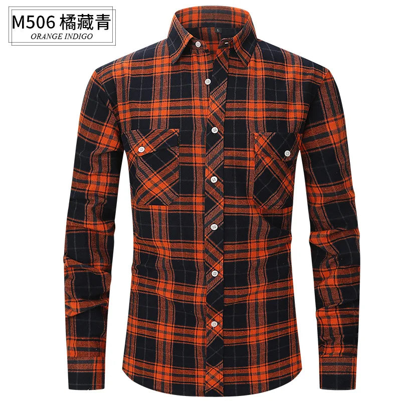 Men's long sleeve shirt ground wool plaid comfortable casual spring summer autumn high quality slim-fit free ironing fast