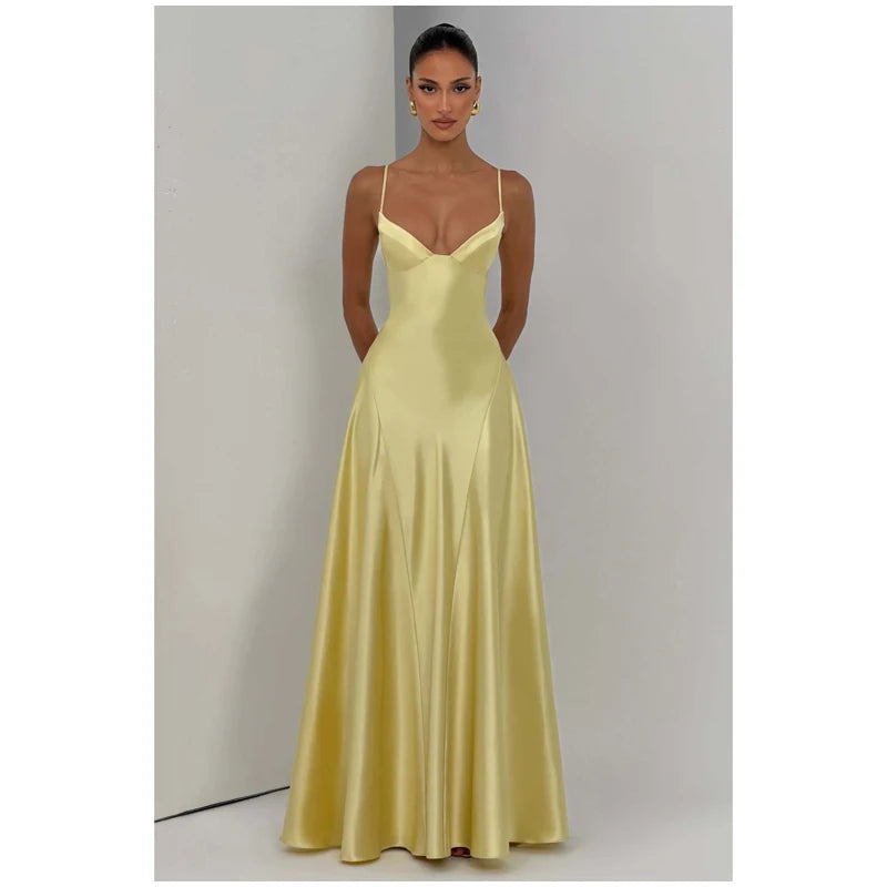 Women Fashion Solid Pleated Halter Dress Waist-cinching Sleeveless Backless Split Maxi Dresses 2026 Sexy Summer Lady Party Gowns