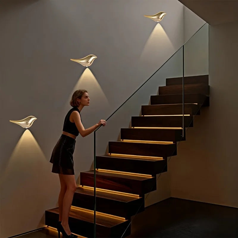 4pcs USB Rechargeable Wall Lights Smart Motion Sensor Bird-Shaped Decorative Lamps Cordless Install Adjustable Light Wall Decor
