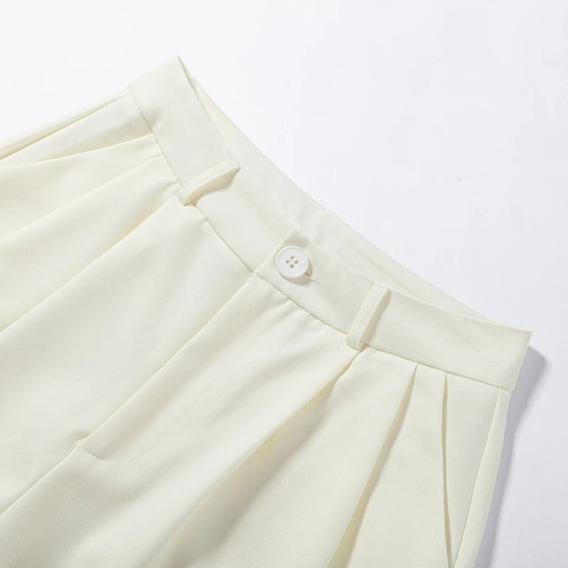 Solid Women Officewear Lapel Pockets Long Sleeve One Button Cinched Waist And Wide Leg Pant Fashion Lady Streetwear Commute 2026