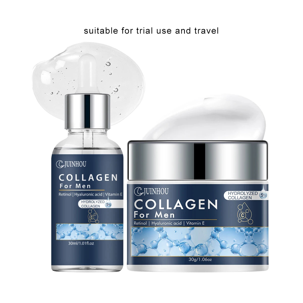 JUINHOU Men Facial Hydration Cream Serum Set Collagen Moisturizing Anti Aging Oil Control Firming Refreshing Non-Greasy Skincare
