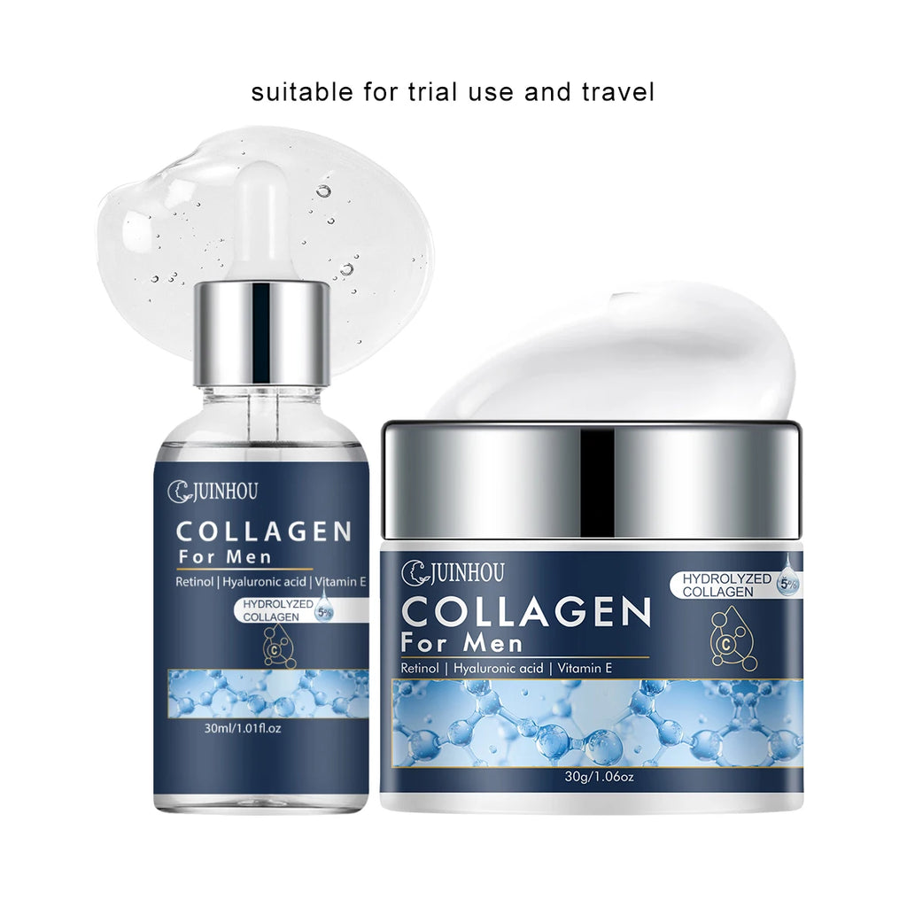 JUINHOU Men Facial Hydration Cream Serum Set Collagen Moisturizing Anti Aging Oil Control Firming Refreshing Non-Greasy Skincare