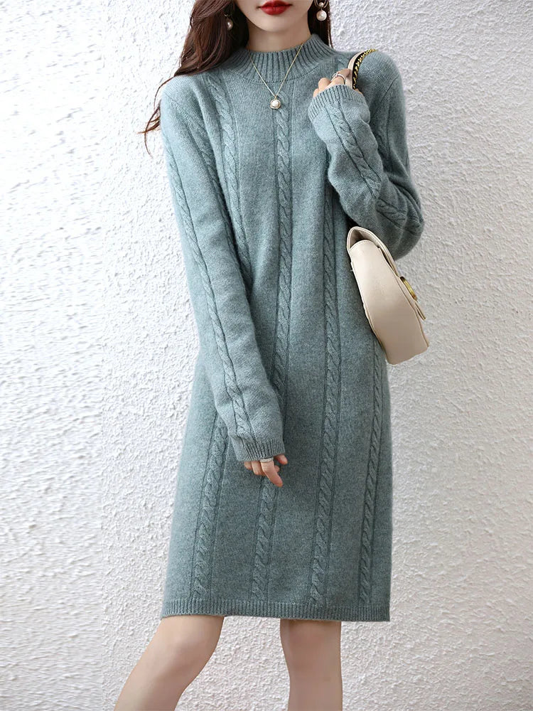 Cashmere Women's Sweater Knitted Dresses 100% Merino Wool Ladies Autumn Warm Elegant Dress Winter Female Pullovers Casual Skirts