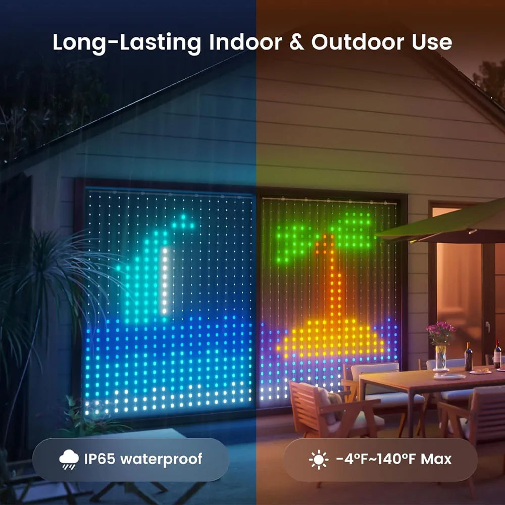 Smart LED Curtain Lights USB Bluetooth App Remote Control,DIY Text Pattern Music Sync RGB IP65 Waterproof Fairy String Light for