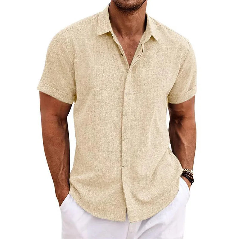 Men's Cotton Linen Short Sleeved Shirt Summer Casual Camisas Harajuku Blusas Mens Shirts Fashion Tops Men Clothing Streetwear