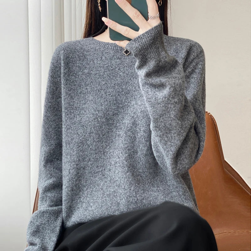Women Cashmere Sweater 100% Merino Wool Pullover Autumn Winter O-Neck Jumper Basic Casual Knitwear Tops Solid Color Clothing