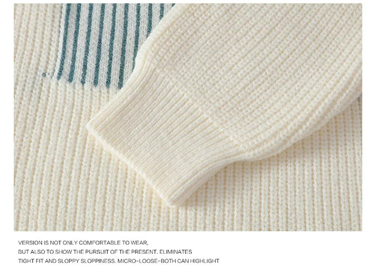 New Men's Mock Neck Knitted Sweaters Fashion Patchwork Knitting Pullovers Autumn Winter Daily Casual Warm Pullover Sweaters Male
