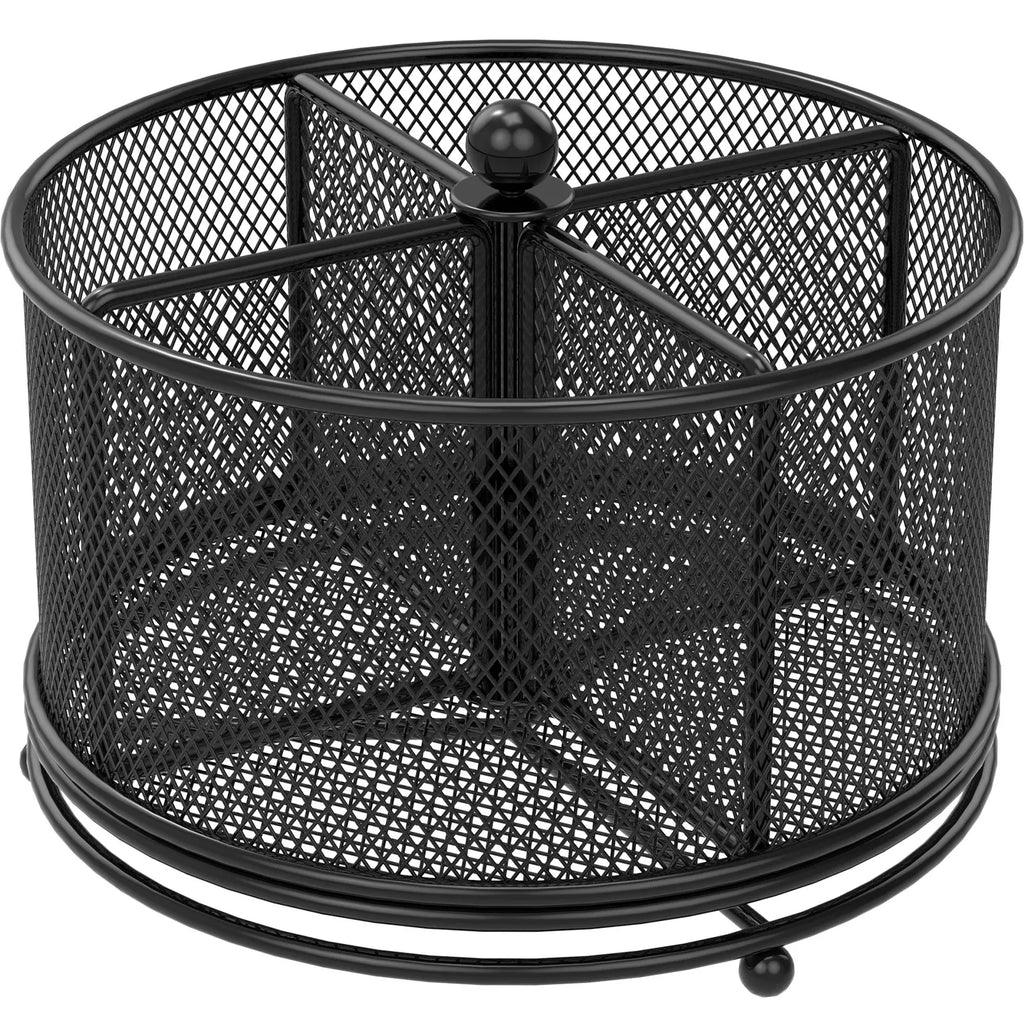 360°Rotating Utensil Caddy Kitchen Utensil Holder 6.7×6.7×5.1 Inch Metal Utensil Organizer 4-Compartment Metal Utensil Caddy