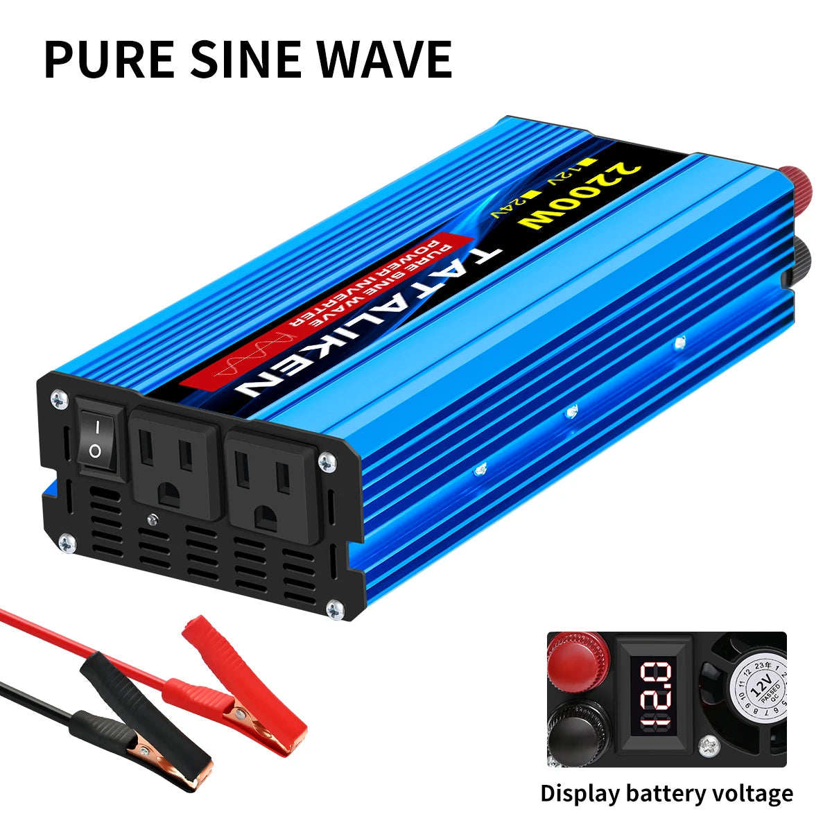 12V24V  To 110V AC Pure Sine Power Inverter 16000W 4000W  Power 60HZ  Converter Car Accessories Solar With LED And US Socket