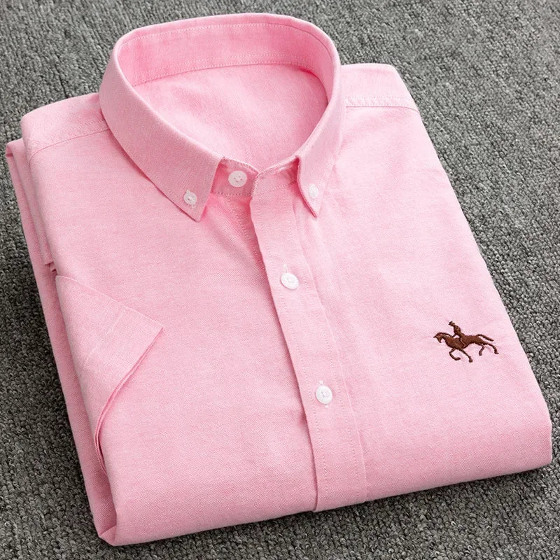 Short Sleeve For Men Shirt 100% Cotton Oxford Casual Without Pocket Solid Men's Dress Shirts Plus Size 6XL