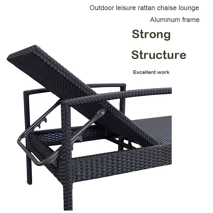 Outdoor Adjustable Rattan Wicker Black Chaise  Hotel Garden Patio Swimming Pool Aluminum Sun rs for Bench Garden Out
