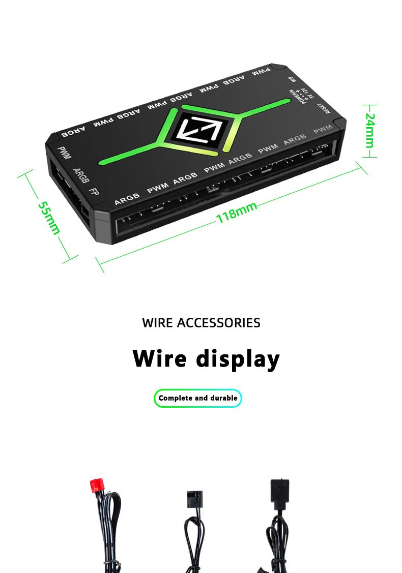 ICE Whale K9 1 to 9 PWM&ARGB Case Fan Hub SATA Power Interface Splitter 4Pin PWM 3Pin Addressable ARGB With Remote Control