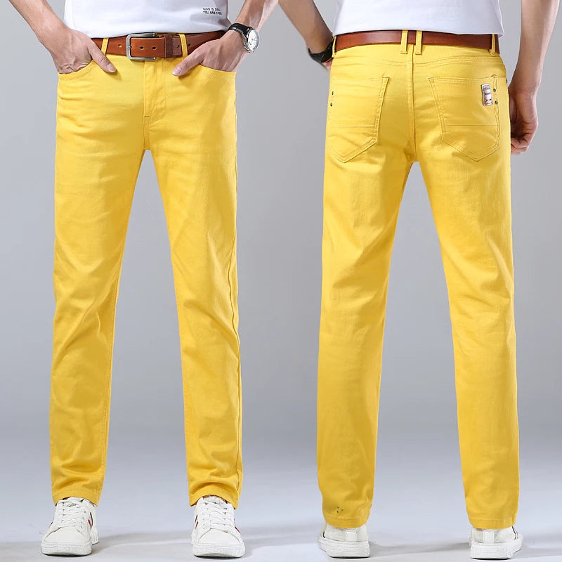 Men's Classic Denim Pants 2022 New Fashion Casual Straight Stretch Slim Fit Jeans High Quality Cotton Colorful Brand Pants