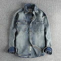 Heavy collar cashew flower embroidery design sense of British vintage denim shirt men's autumn trend coat with long sleeves