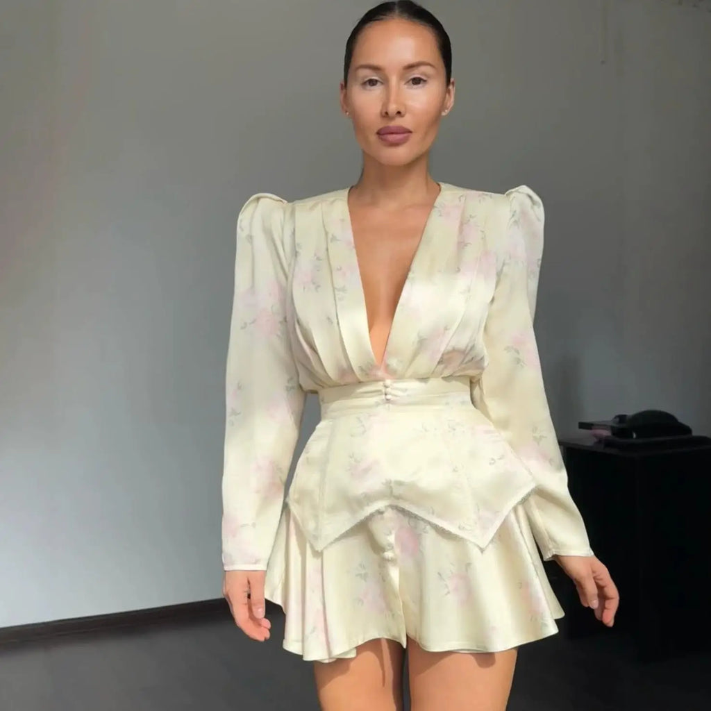 Women's White Floral Print Wide-strap Cami Dress With Waistband Fashion Satin Bodycon Mini Dresses Lady 2026 Elegant Party Robes