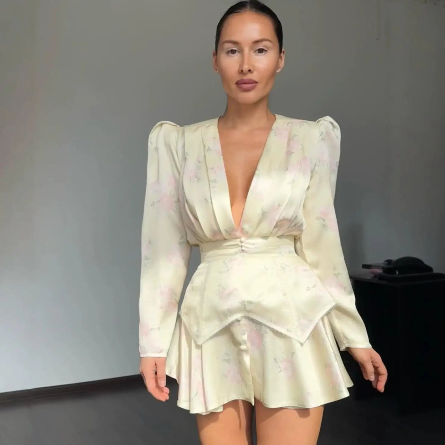 Women's White Floral Print Wide-strap Cami Dress With Waistband Fashion Satin Bodycon Mini Dresses Lady 2026 Elegant Party Robes