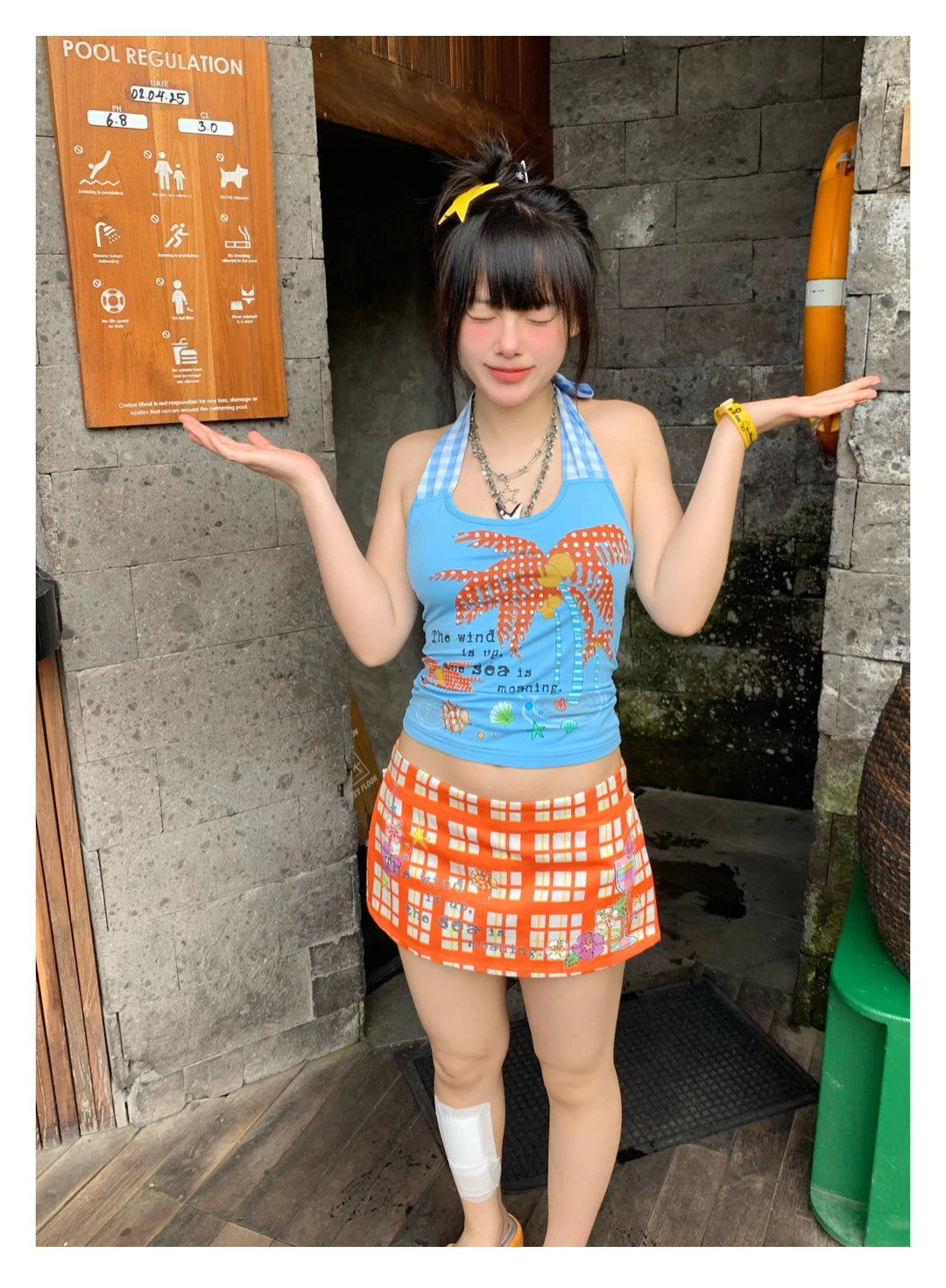 Erwofeina Hotsweet Blue Patchwork Plaid Halter Tops 2000s Clothes Y2k Sleeveless Camis Summer Tank Tops Beach Camisole Chic