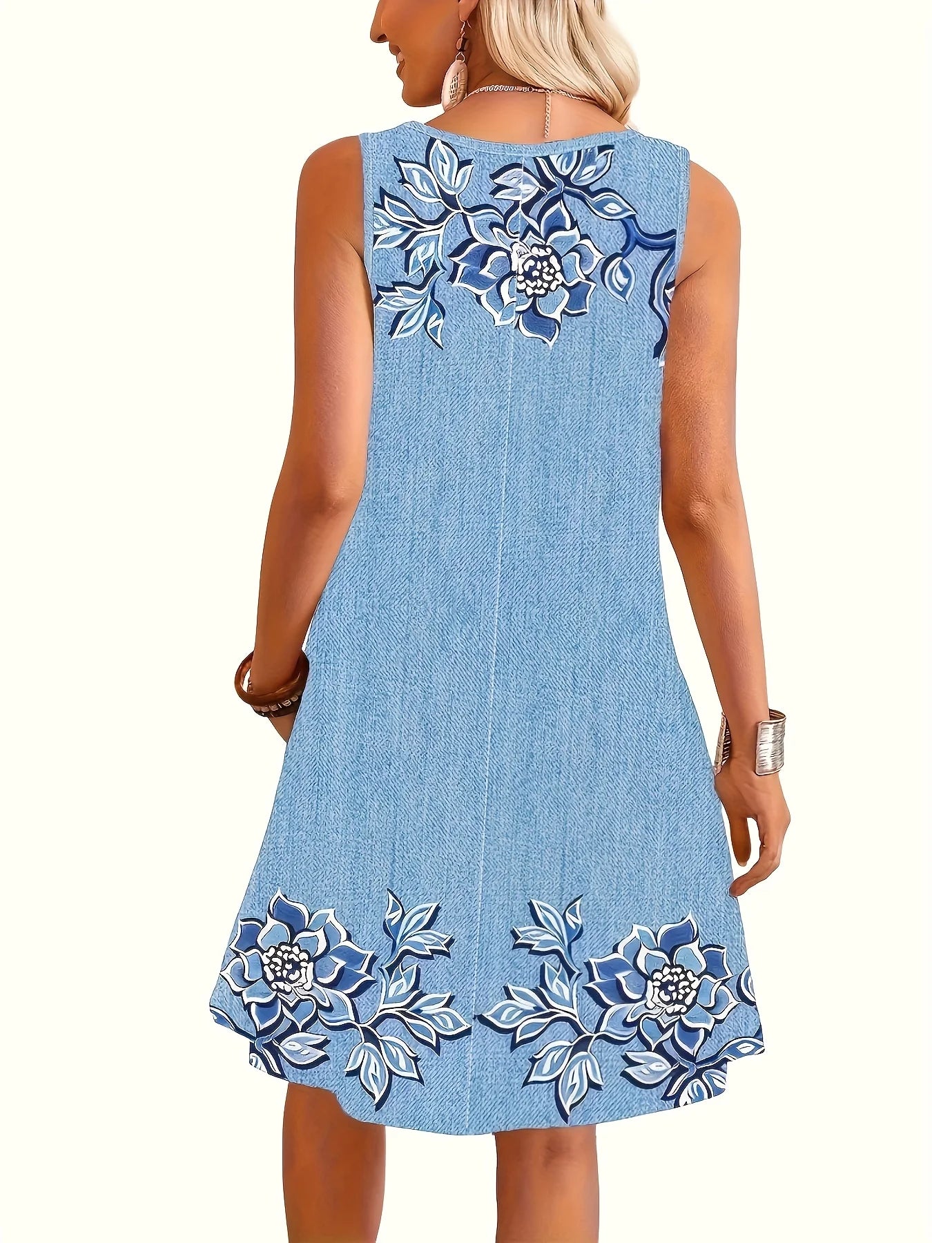 Women's Off-Shoulder Dress, Floral Embroidery, Sleeveless, Casual Spring & Summer Wear