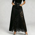 Women Elegant Lace Spliced Denim Skirt High Waist Slim A-line Skirt Washed Denim Wrap Hip Long Skirt All Match Fashion Bottoms